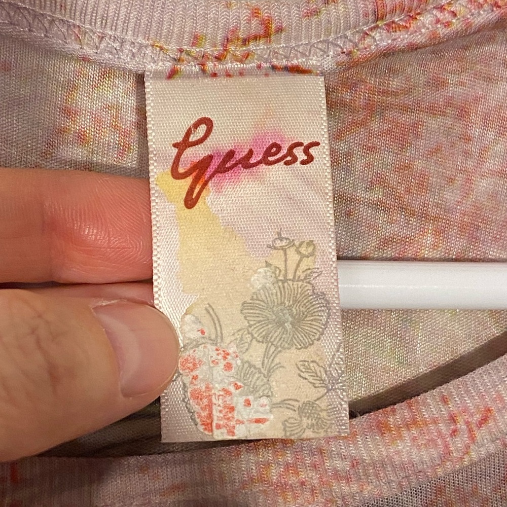 Y2K Guess Crystal Peace Sign Semi Sheer Tee USA MADE Medium - Picture 4 of 5